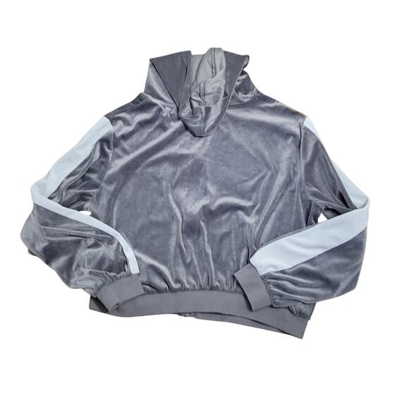 Gray Velour Track Jacket Hooded Full Zip 90's Y2K Streetwear Gorpcore Retro - Picture 5 of 5